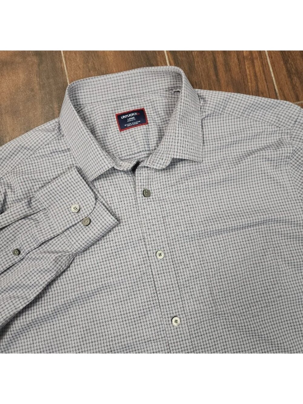 UNTUCKit Performance Shirt Size Large Nylon Stretch Gingham Apremont Long Sleeve